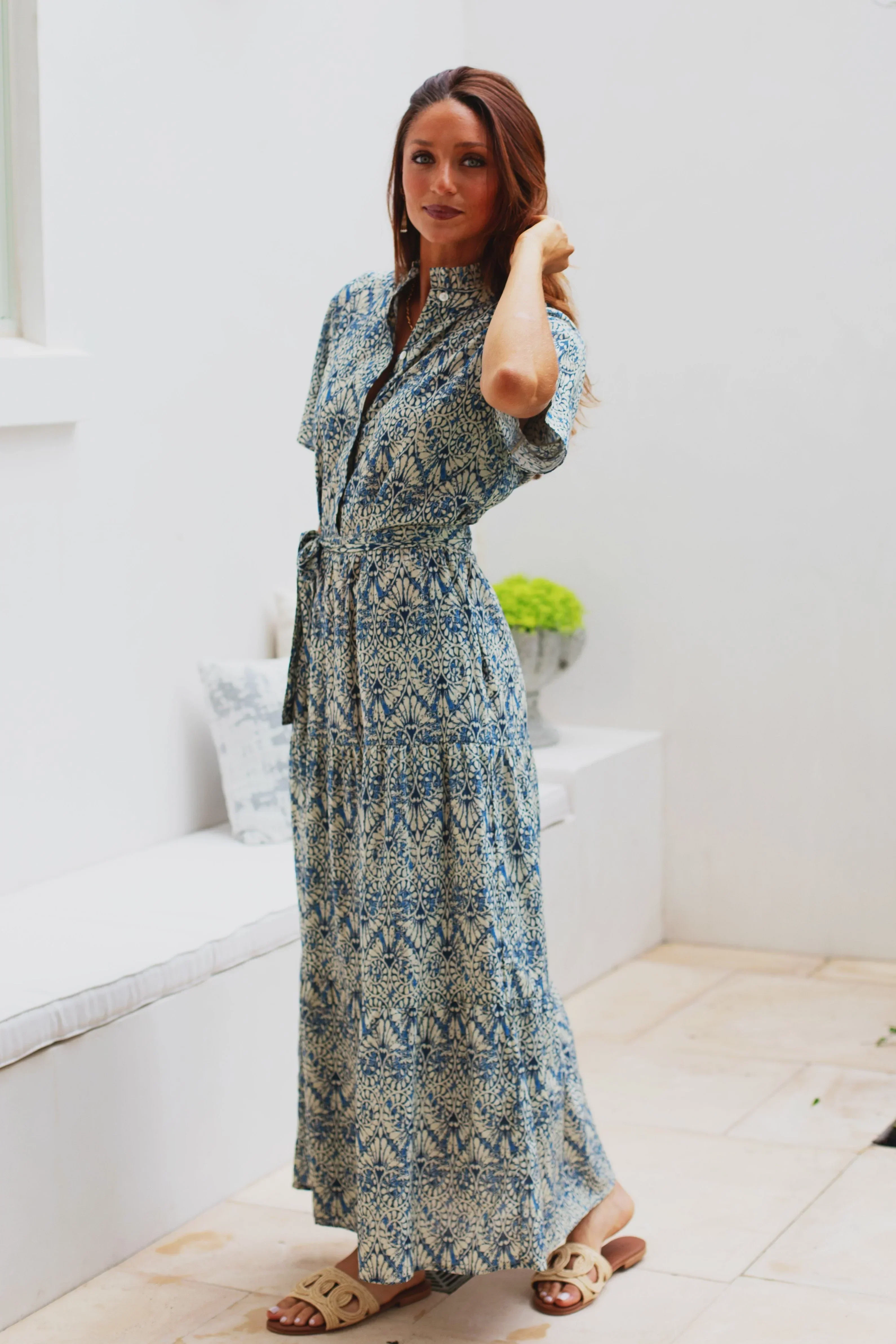 Val Dress in Blue Blockprint - Image 2