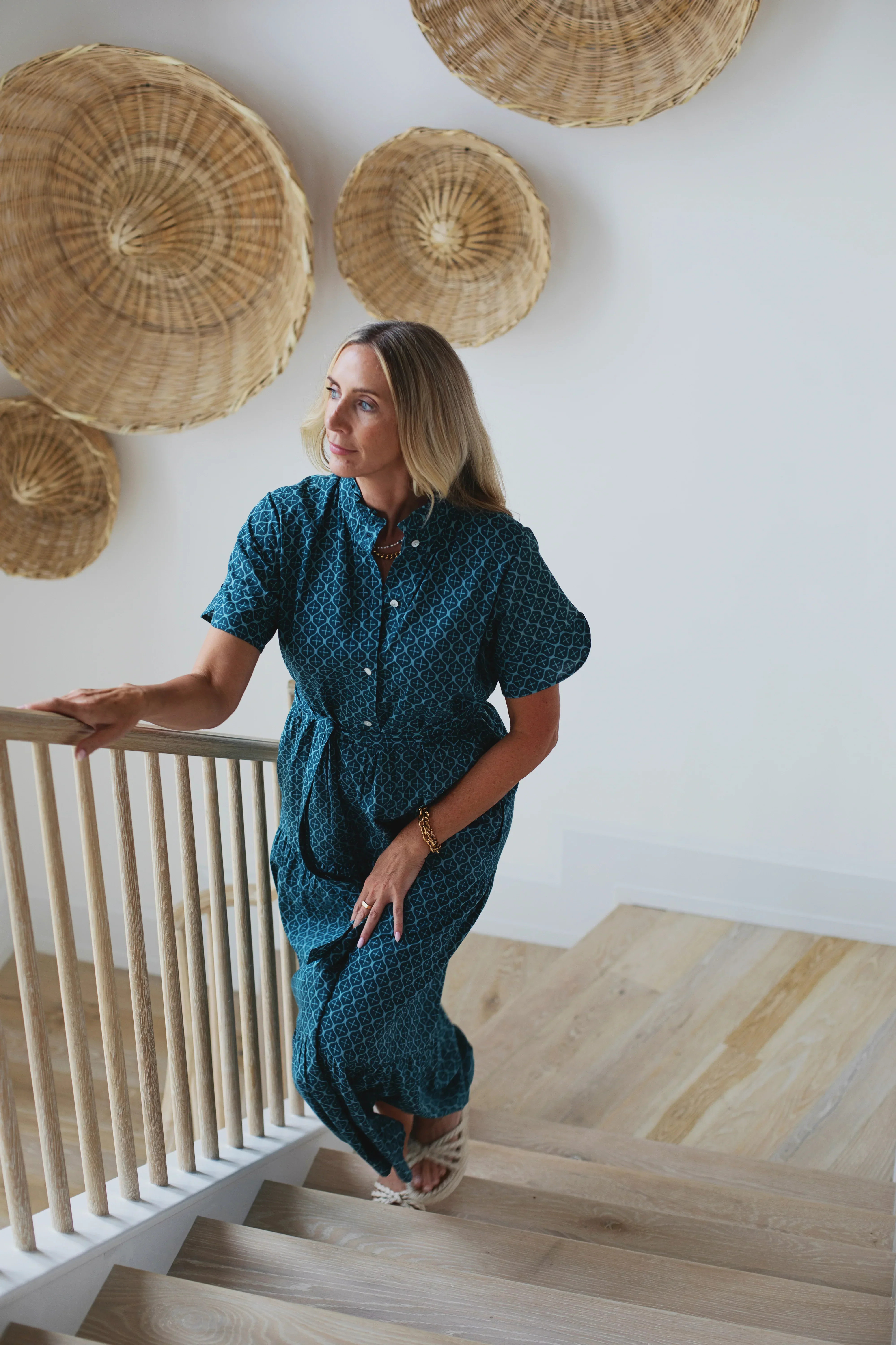 Val Maxi Dress in Teal Geometric Blockprint - Image 6