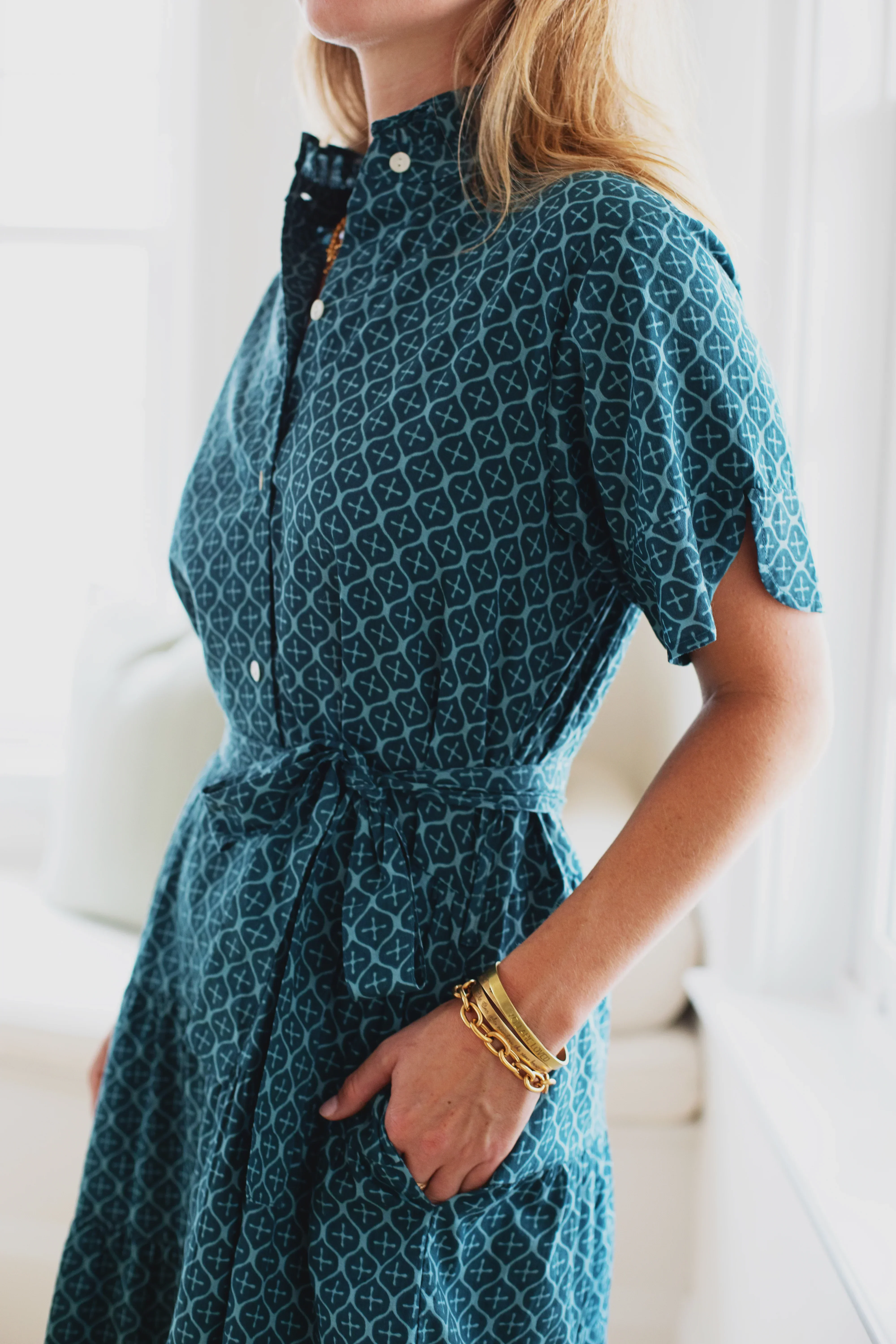 Val Maxi Dress in Teal Geometric Blockprint - Image 7