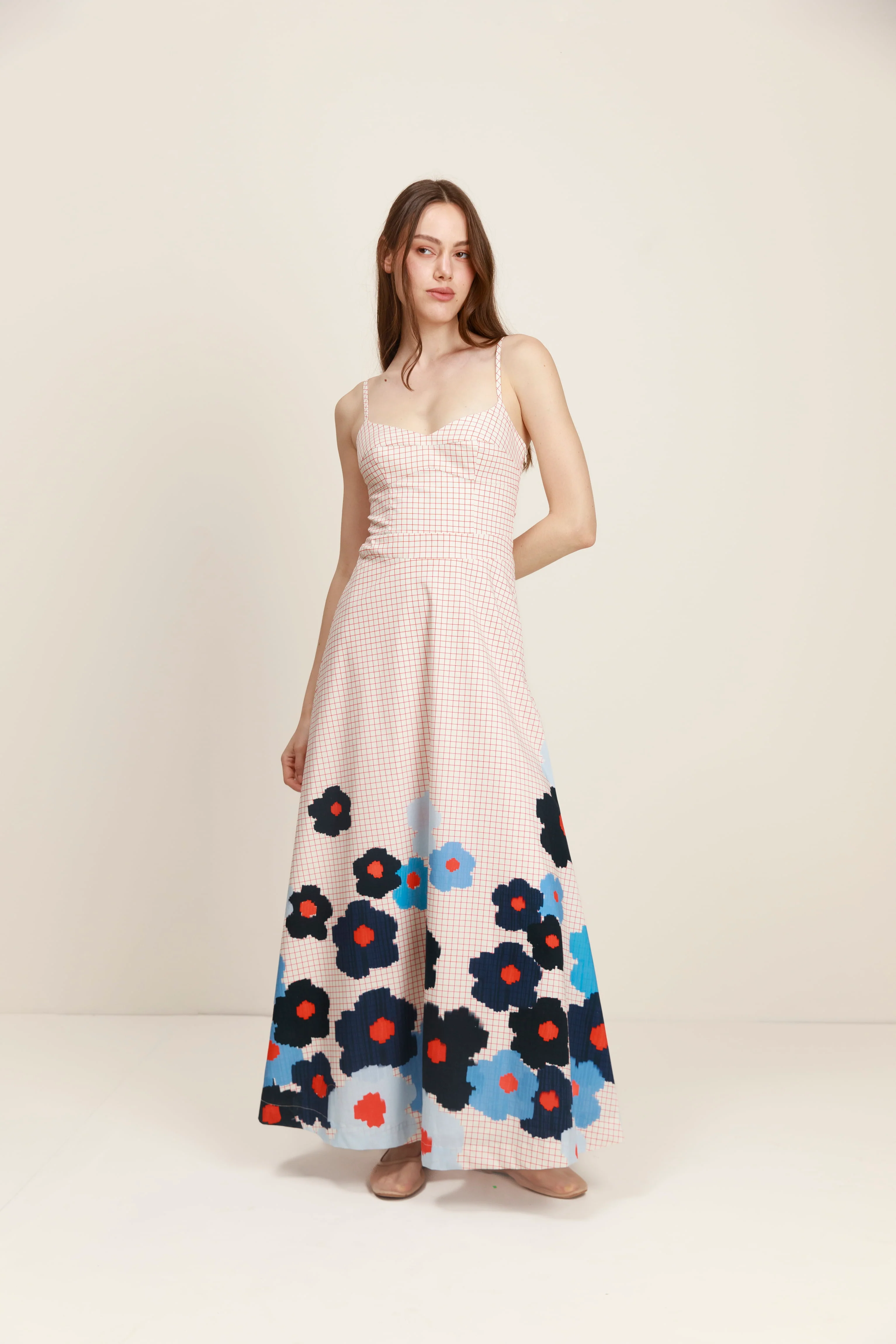Valentina Midi Dress in Blue Red