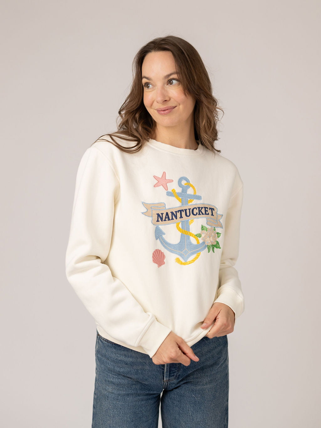 White Nantucket Anchor Crewneck Sweatshirt - Image 2