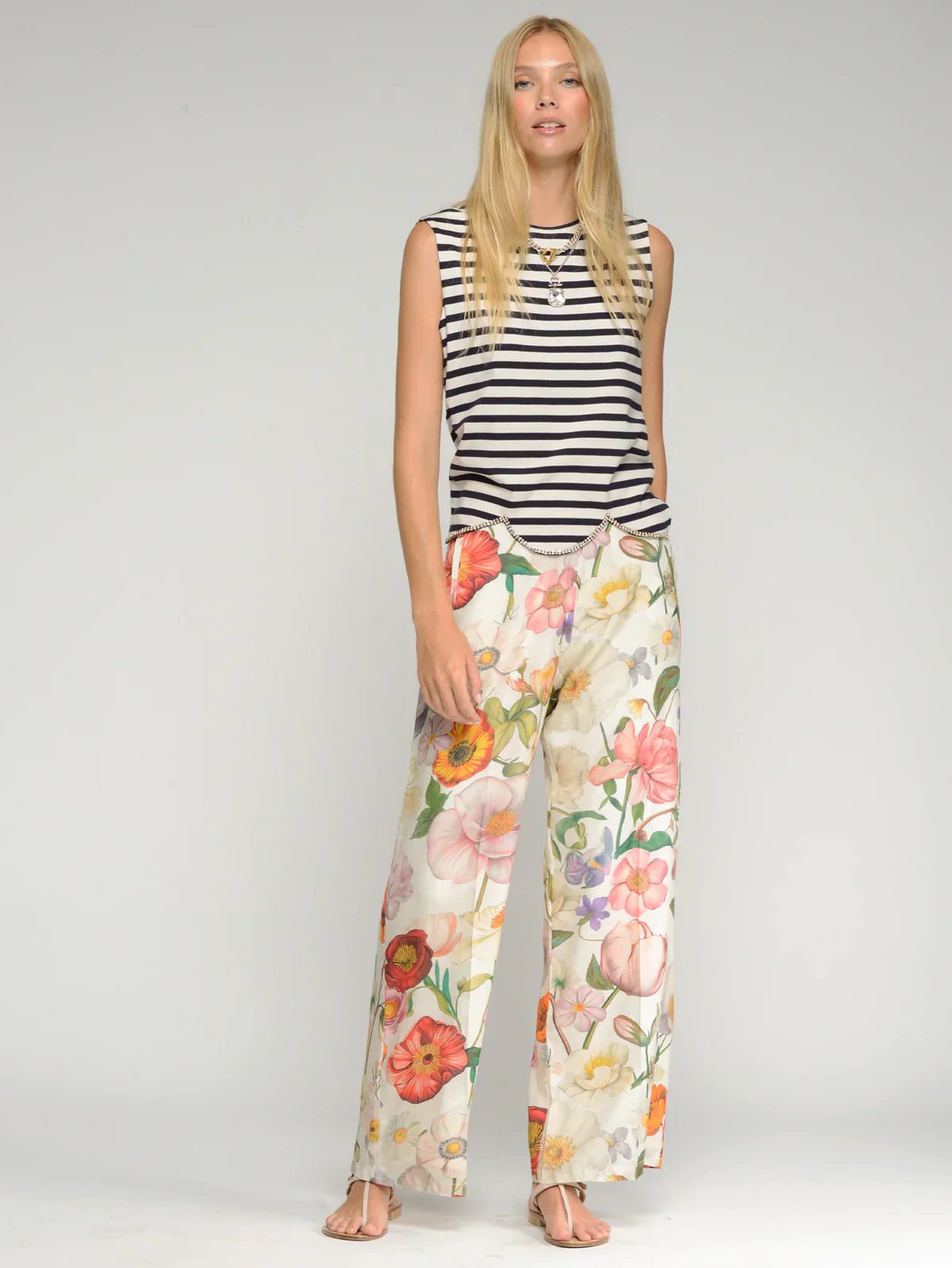 Wide Leg Linen Floral Pants